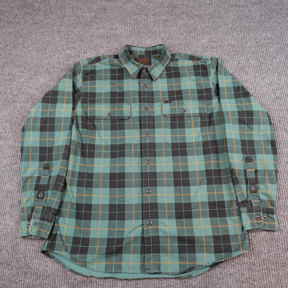 Filson Mens Flannel Shirt Large Green Plaid Long Sleeve Button Up Outdoor 13119